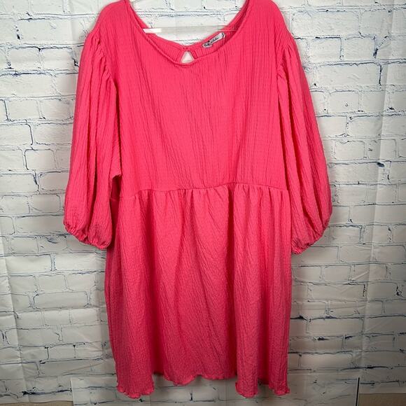NWT Culture Code Bubble Sleeves Gauze Drop Waist Oversized Keyhole Back Dress 1X - Picture 1 of 8